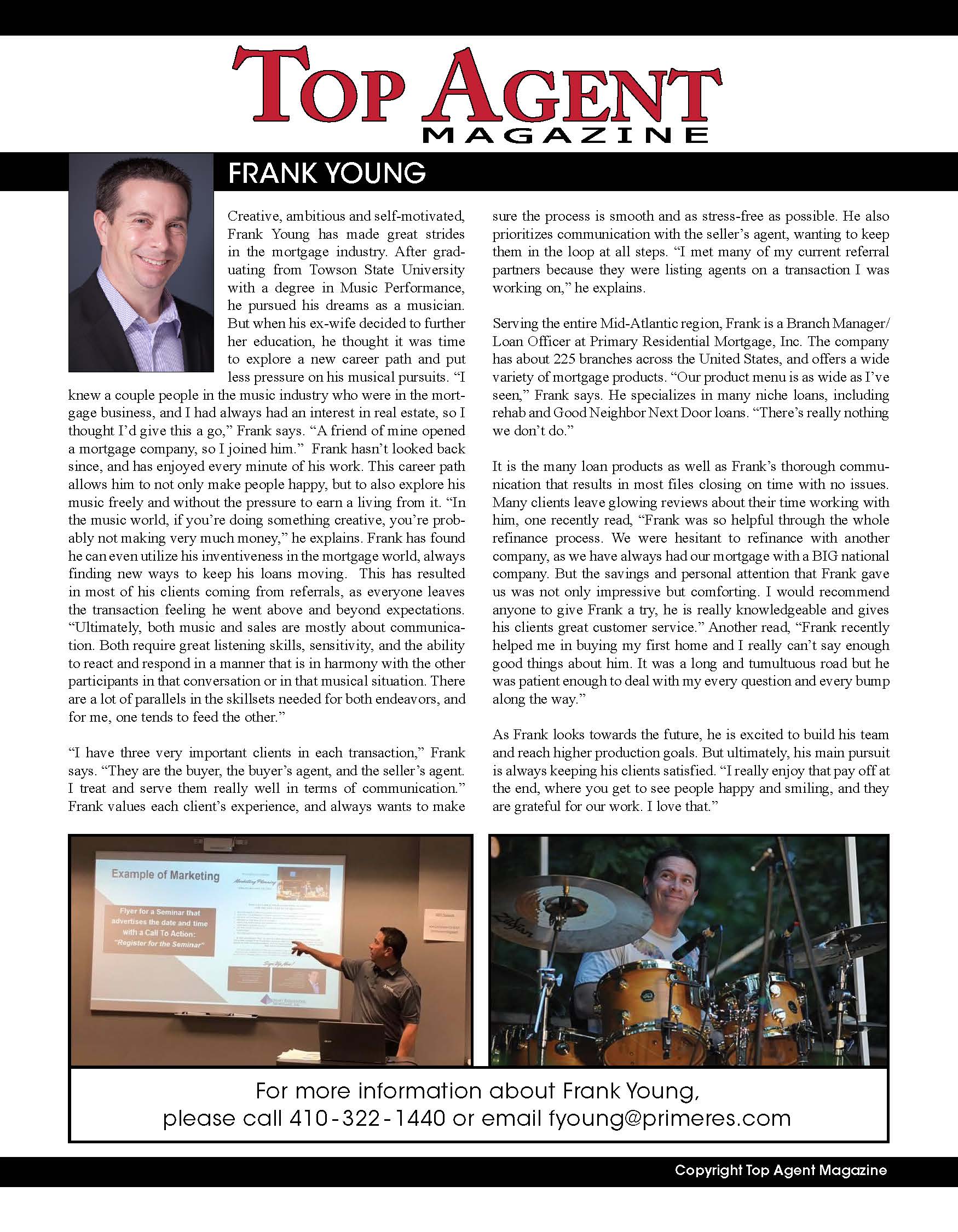 FRANK-YOUNG Top Agent Magazine Article