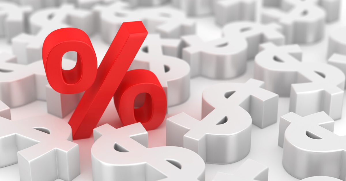 Single red percent symbol among many dollars