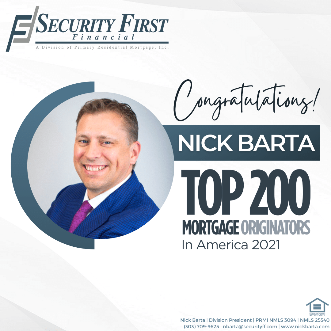 Congratulations Nick Barta, Top 200 Mortgage Originators in America 2021