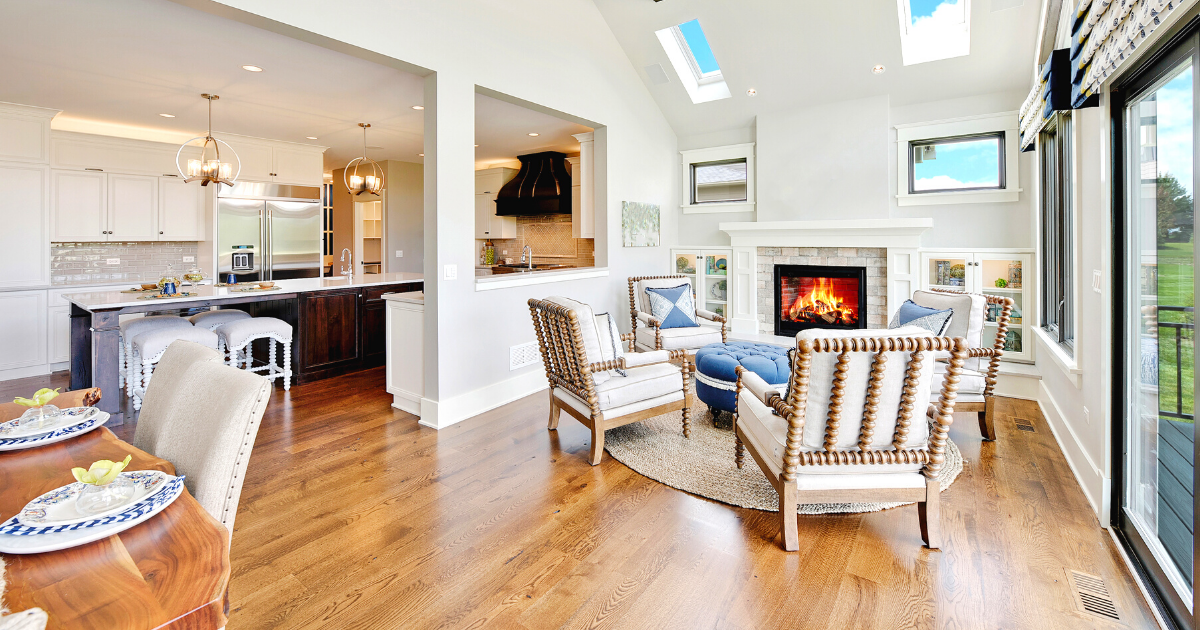 Unique family room with skylights