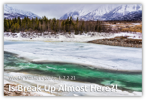 Frozen River with mountains in the background